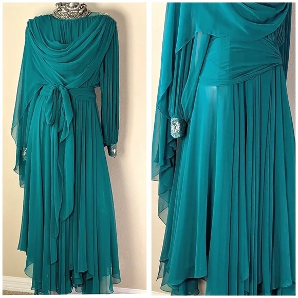 ViNTage Chiffon Fairy Whimsical "Mother of Bride" Evening Wedding Fluid Dress - Picture 8 of 16